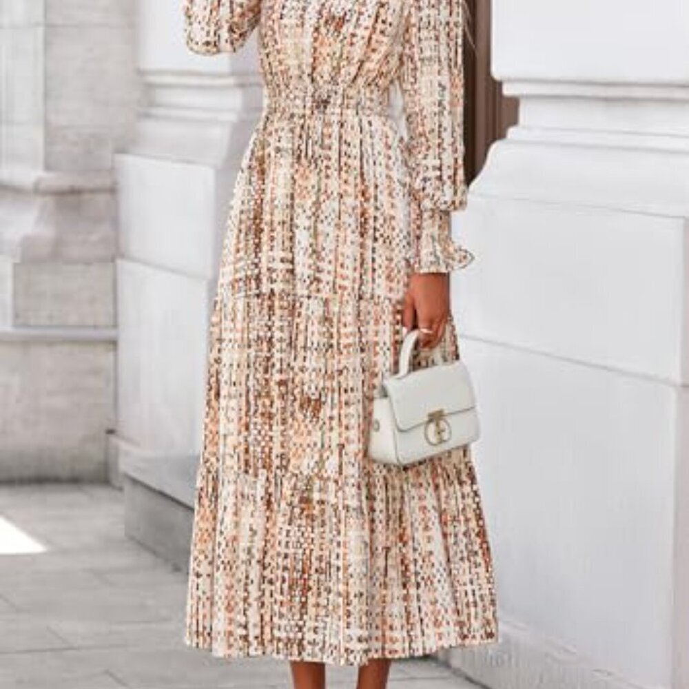 Floral Maxi Dress Long Sleeve V Neck A Line Boho Chic Fall Party Wear - Picture 6 of 8